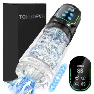 7 Rotating & 7 Sucking Automatic Thrusting Male Masturbator - Ice & Fire Temperature Play, Transparent Textured Sleeve - Penis Pump Blowjob Simulator for Men 1