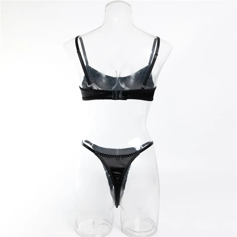 Shiny Black PVC Lingerie Set - Underwire Support + Adjustable Straps - Sexy Semi-Transparent Latex Bra & Thong Erotic Underwear 4