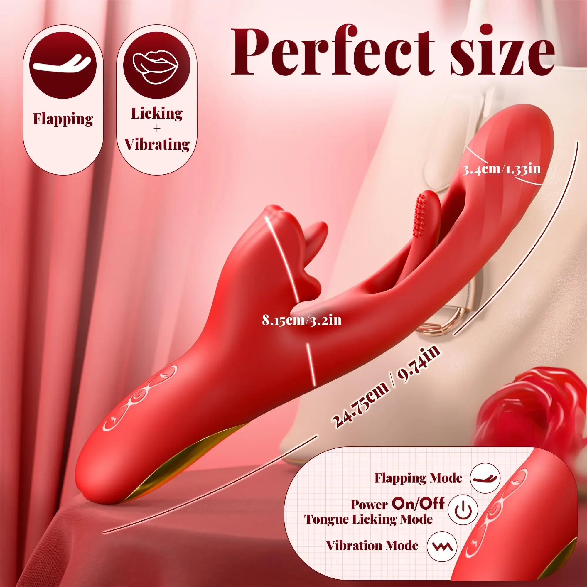 3-in-1 Tongue Licking & Flapping Vibrator - 7 Licking, 7 Flapping & 7 Vibration Modes - G-Spot & Clitoral Stimulator for Women 4