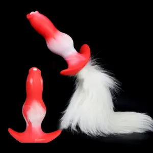 Removable Tail Dog Anal Plug - 100% Liquid Silicone + Fluffy Tail - Cosplay Pet Play Butt Plug Toy 1