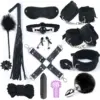 14/10/7-Piece BDSM Bondage Kit - Leather Cuffs, Collar, Gag, Whip, Tail Plug & Vibrator - Couples SM Role-Play Full Set 1