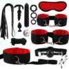 8-Piece Pink BDSM Bondage Kit - Fluffy Cuffs, Blindfold, Ball Gag, Whip & Rope - Beginner Couples Restraint Set 1