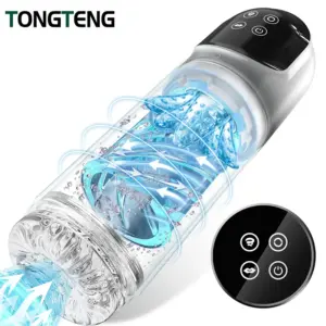 7 Rotating & 7 Sucking Automatic Thrusting Male Masturbator - Ice & Fire Temperature Play, Transparent Textured Sleeve - Penis Pump Blowjob Simulator for Men 4
