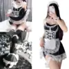 Sexy Maid Cosplay Costume Set - Japanese Black-White Lace Apron + Chain Bodice - Adult Anime Cafe Maid Outfit Erotic Lingerie 1
