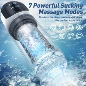 7 Rotating & 7 Sucking Automatic Thrusting Male Masturbator - Ice & Fire Temperature Play, Transparent Textured Sleeve - Penis Pump Blowjob Simulator for Men 5