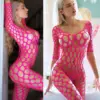 Neon Big Hole Fishnet Long Sleeve Crotchless Bodystocking – Strapless Sheer Teddy 8 Neon Big Hole Fishnet Long Sleeve Crotchless Bodystocking – Strapless Sheer Teddy 1