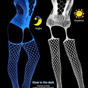 Glow-in-the-Dark Fishnet Bodysuit – Luminous Crotchless Teddy Stockings 2
