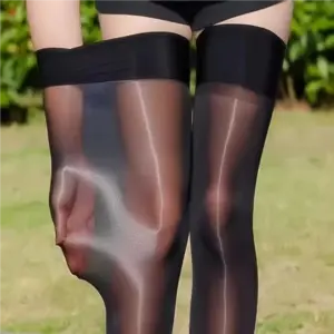 Oil Shiny Thigh-High Stockings - Glossy Silky Over-Knee Socks for Women (Black/Red/Nude) 1