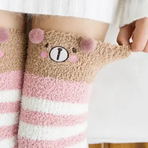 Cute Cartoon Coral Fleece Thigh-High Floor Socks - Thick Warm Over-Knee Winter Home Socks (1 Pair, Multi-Animal Designs) 2
