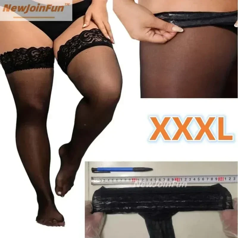 Plus Size Lace Thigh High Stockings - Oversized Black Sheer Fishnet Over-Knee Socks for Curvy Women 1