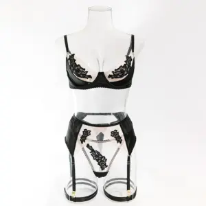 White Lace Lingerie Set - Sheer Garter Belt Bra & Panty 6