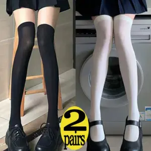 Sweet Over-the-Knee Thigh-High Stockings - 1/2 Pairs Black & White Nylon JK Lolita Socks (Sheer Solid Color) 1