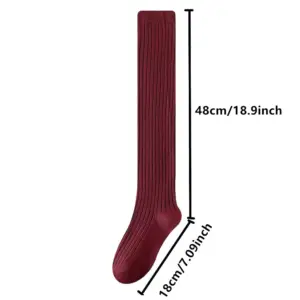 Ribbed Over-the-Knee Stockings - Soft Cotton Blend Warm Thigh-High Socks (Black/Gray/Burgundy/Purple/White) 6