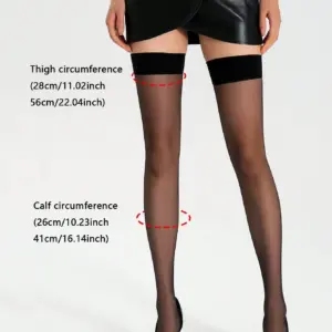 Black Sheer Thigh High Stockings - Wide Non-Slip Elastic Band (28-56cm Thigh Fit) - Sexy Leg-Elongating Nylons 6