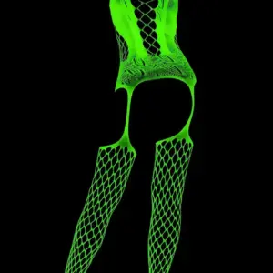 Glow-in-the-Dark Fishnet Bodysuit – Luminous Crotchless Teddy Stockings 6