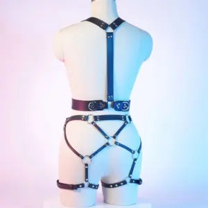 Leather Full Body Harness Garter Belt – Metal Ring Cross Design, Sexy Thigh & Waist Leg Cuffs, BDSM Erotic Lingerie 6