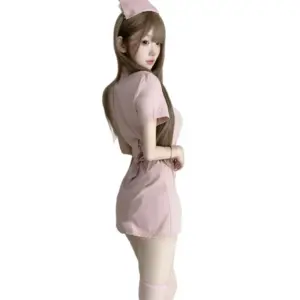 Sexy Nurse Lingerie Cosplay - White Pink Pure Love Nurse Outfit with Hat & Panties 5