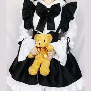 Elegant Black and White Maid Cosplay Dress - Kawaii Lolita Style with Apron and Bow Accents 2