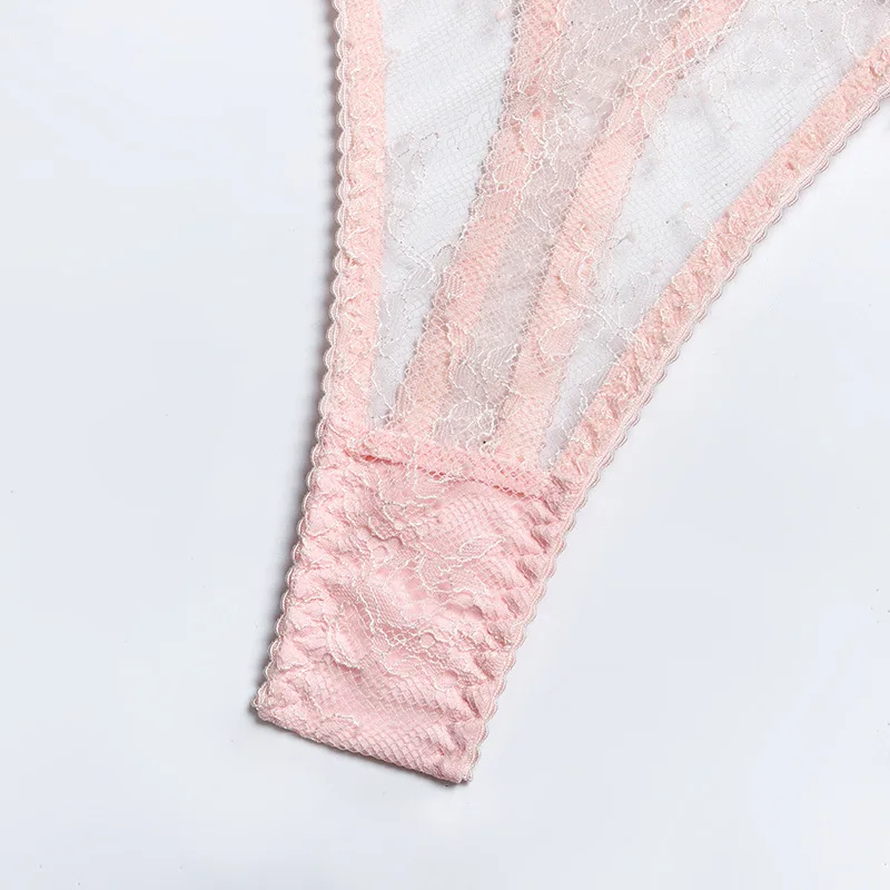 Feather Transparent Lingerie Set - Pink Chain Lace Bra & Thong - Luxury Sexy Angel Feather Exotic Underwear 5