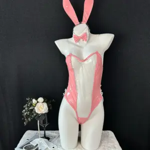 Sexy Pink Sheer Bunny Bodysuit – Anime Easy-Access Rabbit Lingerie 6