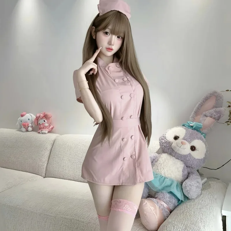 Sexy Nurse Lingerie Cosplay - White Pink Pure Love Nurse Outfit with Hat & Panties 4