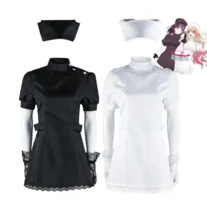 Sexy Nurse Cosplay Costume - Black White Slim Kitagawa Marin / Kuroe Shizuku Uniform with Hat, Gloves & Stockings 1