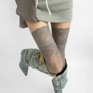 Floral Lace Fishnet Thigh-High Stockings - Y2K JK Lolita Over-Knee Mesh Socks (Black, 1/3 Pairs) 2