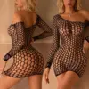 Big Hole Fishnet Long Sleeve Crotchless Bodystocking – Strapless Sheer Teddy 1