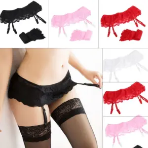 Lace Garter Belt + Thigh High Stockings Set - Sexy Suspender Sheer Over-Knee Socks for Women 1