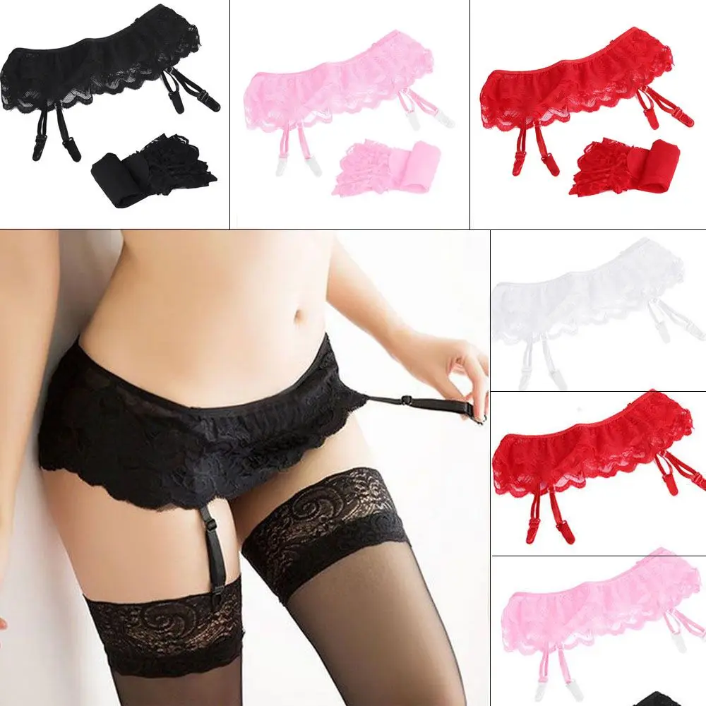 Lace Garter Belt + Thigh High Stockings Set - Sexy Suspender Sheer Over-Knee Socks for Women 1