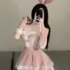 Sexy Pink Bunny Girl Cosplay Lingerie - Anime Ruffle Tutu Bodysuit with Ears, Gloves & Tail 1
