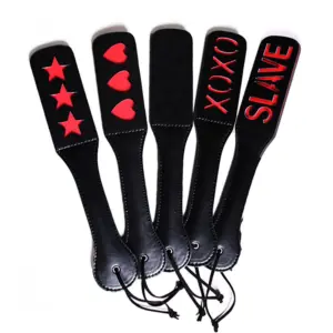 Heart & XOXO Hollow-out Leather Paddle – Cute & Naughty Couples Spanking Paddle with Star & Slave Words 1