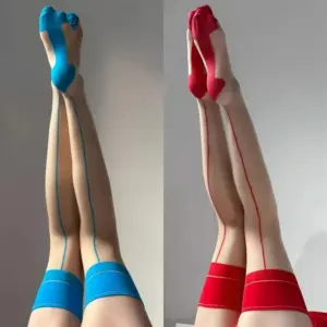 Cuban Heel Back Seam Thigh-High Stockings – Shiny Ultra-Thin Silk 1