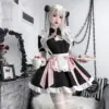 Chinese Style Maid Lolita Cheongsam Cosplay Dress - Black Pink Sweetheart Qipao Maid Outfit with Apron & Ruffles 1