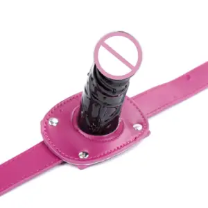 Leather Silicone Oral Dildo Gag – Lockable Penis Ball Gag with Adjustable Strap, Couples BDSM Restraint Toy 3