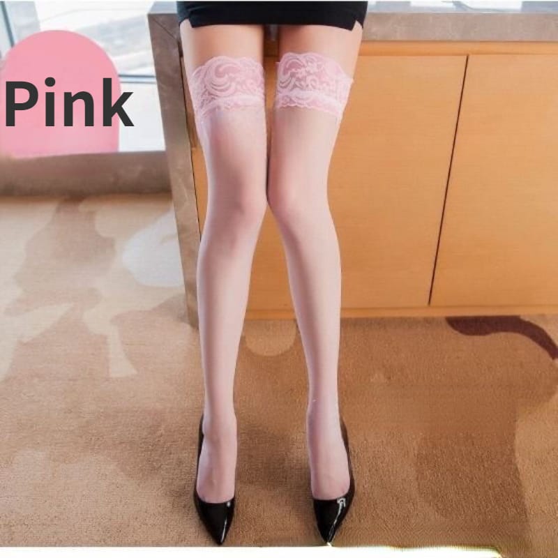 Sexy Lace Thigh-High Stockings with Anti-Slip Silicone - Sheer Transparent Over-Knee Hosiery for Women (Black/Nude) 17 2520842452 1