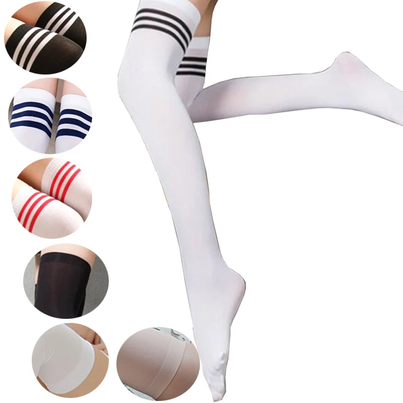 Striped Thigh High Socks for Women - Sexy Over-the-Knee Nylon Stockings 2