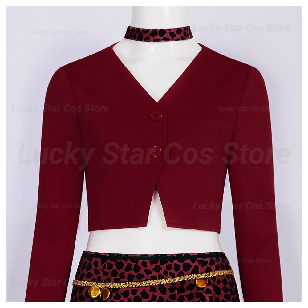 Silent Hill Maria Nurse Cosplay Costume - Red Leopard Skirt Set with Choker & Belt 4