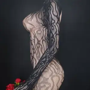 Leopard Lace Fishnet Bodystocking - Deep Open Back Long Sleeve Sheer Bodysuit 4