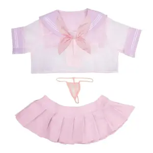 Sexy Nurse Maid Lingerie Set - White Lace Bra Red Apron Mini Skirt with Thong & Cross Bows 6