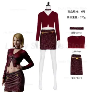 Silent Hill Maria Nurse Cosplay Costume - Red Leopard Skirt Set with Choker & Belt 2
