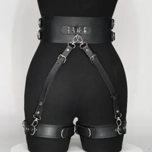 Leather Thigh Harness Garter Belt – Multi-Ring Cross Design, Ultimate Sexy Hip & Thigh Accentuator, BDSM Erotic Leg Restraint 5