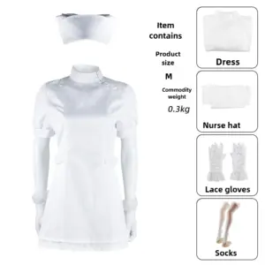 Sexy Nurse Cosplay Costume - Black White Slim Kitagawa Marin / Kuroe Shizuku Uniform with Hat, Gloves & Stockings 3
