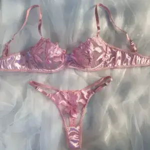 Pink Fairy Embroidery Lingerie Set - Satin Push-Up Bra & Thong with Sheer Lace 3