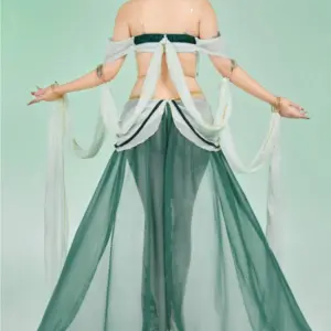 Princess Zelda Derivative Sexy Dance Lingerie Costume - Green Sheer Skirt Top with Headpiece & Necklace 2