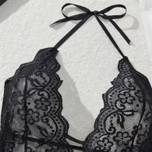 Red Lace Halter Teddy Babydoll - Deep V Ruffled Lingerie Set 3