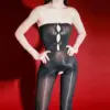 Strapless Shiny Open Crotch Bodysuit – Bowknot Hollow Out Sheer Teddy 1