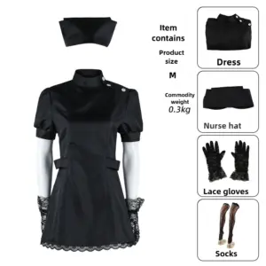 Sexy Nurse Cosplay Costume - Black White Slim Kitagawa Marin / Kuroe Shizuku Uniform with Hat, Gloves & Stockings 2