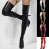 PU Leather Thigh-High Stockings - Glossy Over-Knee Socks with Wet-Look Shine (Black/Red/Silver/Gold) 1