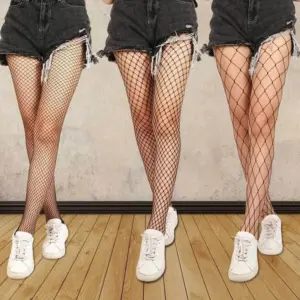 Black High-Waist Fishnet Pantyhose - Sexy Hollow-Out Long Tights for Women 1